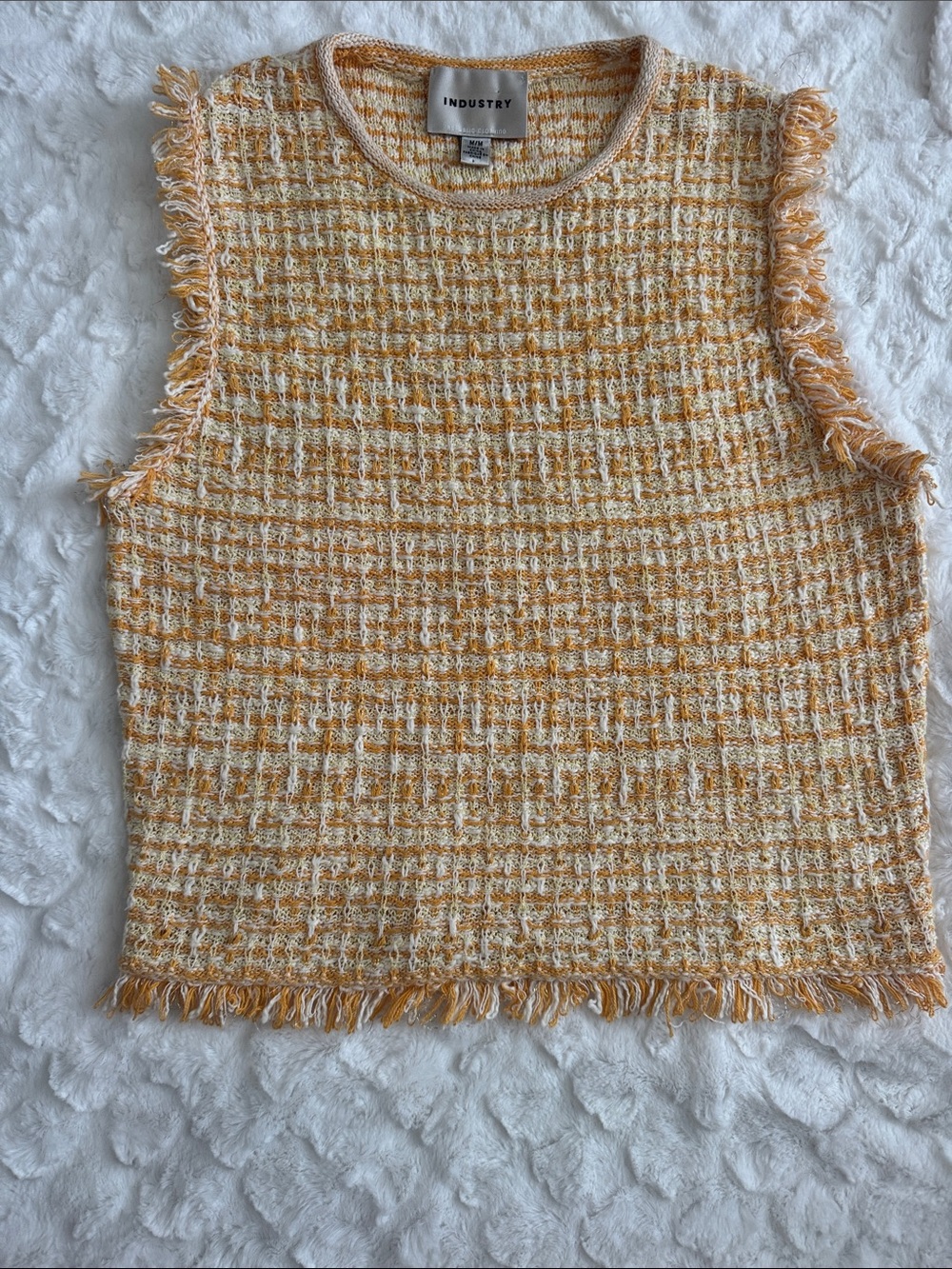 INDUSTRY Republic Yellow Tweed Fringe Sleeveless Top M